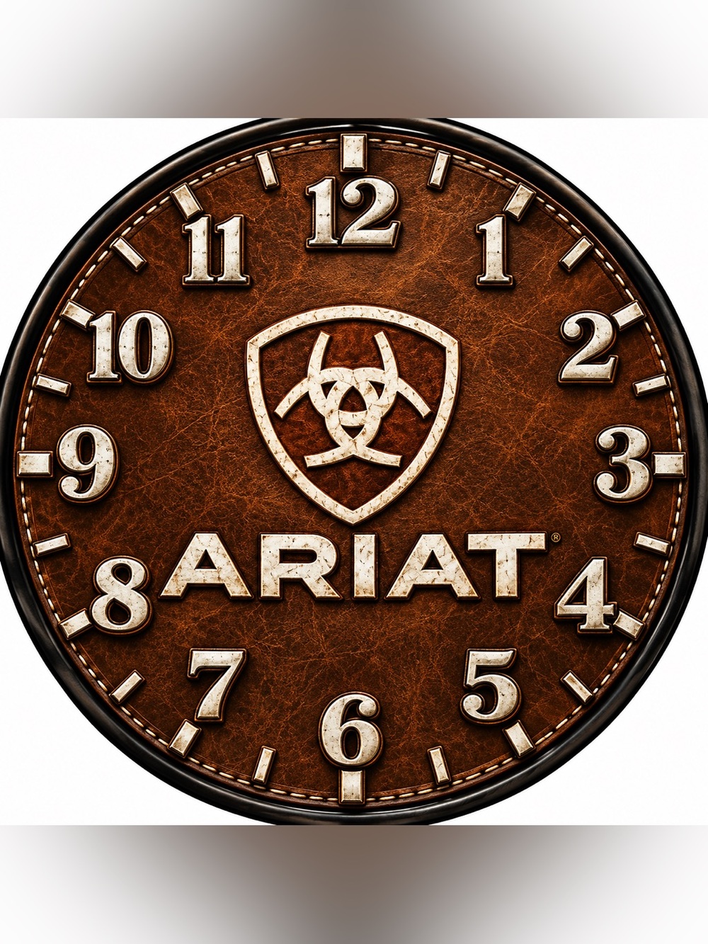 Ariat Brown and Cream Leather-Style 9”Wall Clock